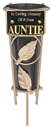 Grave Vases with Spike Grave Ornaments - Memorial Plaques/Black Vases Flower Holders with Personalised Quotes; Metal Spikes Grave Decorations in Loving Memory of your Loved Ones (Auntie)