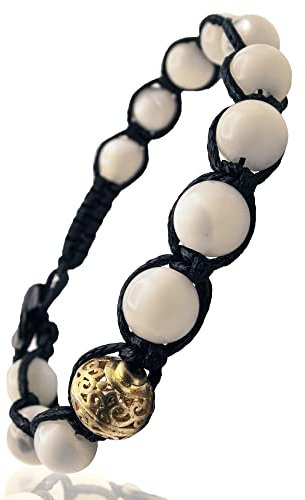 Samsara Bracciale Tibetano Buddista - shamballa con pietra in Madreperla - Filo in cotone cerato nero