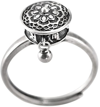 WLLDDDIU Ringe Silber, Ringe Aus 925Er Sterlingsilber Sechs-Zeichen-Mantra Verstellbare Ringe Retro Tibetische Verstellbare Sterling-Versprechensringe Geschenke Für Männer Mädchen Frau Ewigkeitsr