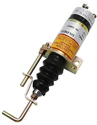 12V Fuel Shut Off Solenoid, Stop Solenoid Valve 1502-12C7U2B2S1 366-07197 SA-3405T, Replacement for Lister Petter LPWS LPWT Excavator Engine Genset With Bracket 2 Pins