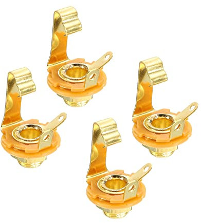 sourcing map 4 Stück Gitarren Eingangsbuchse 1/4 Klinkenbuchse Mono Schalttafelmontage Buchse Gold Ton für Gitarre Messing Lautsprecher Fußschalter