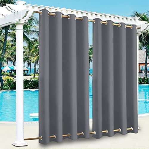 SK Studio Rideau Exterieur Terrasse imperméable Rideau Pergola Extérieur Occultants à Double œillet à Isolation Thermique pour Les Jardins, Pavillons 1 Panneau Gris foncé, 254x244cm