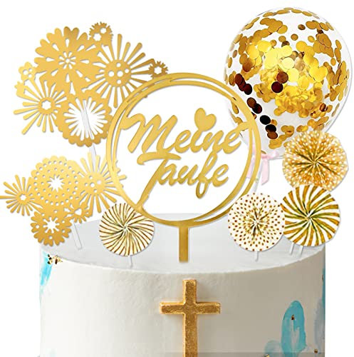 Meine Taufe Torten Topper, Zur Taufe Cake Topper Acryl Torte Topper Cupcake Topper Zur Kommunion Kuchenaufstecker, Dekoration für Kommunion Taufe Konfirmation (Gold)