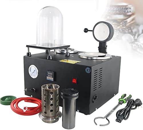 Machine de coulée sous vide, four de fusion d'or 2L Outil de moulage de bijoux de raffinage à haute température 3 CFM Combinaison de moulage à la cire perdue avec cloche et creuset en graphite, 36,5 x