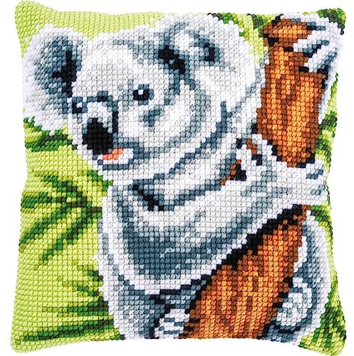 Vervaco Cross Stitch Embroidery Kits Cushion Embroidery Set Beginners Pre-Printed Koala DIY Set Creative Set for Adults Decorative Cushion Approx. 40 x 40 cm Craft Set Craftsman Home Decoration