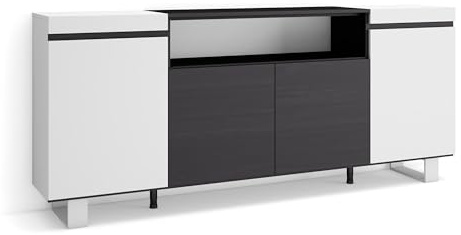 Skraut Home | Sideboard, Highboard | Kommode, Komodenschrank | 200x87x35cm | 4 Türen | Industriedesign | Moderner Stil | Weiß und Schwarz
