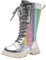 rismart Ginocchio Altezza Stivali Ragazze Shiny Laterale Zip Allacciati Alti Stivali da equitazione Argento, 31.5 EU