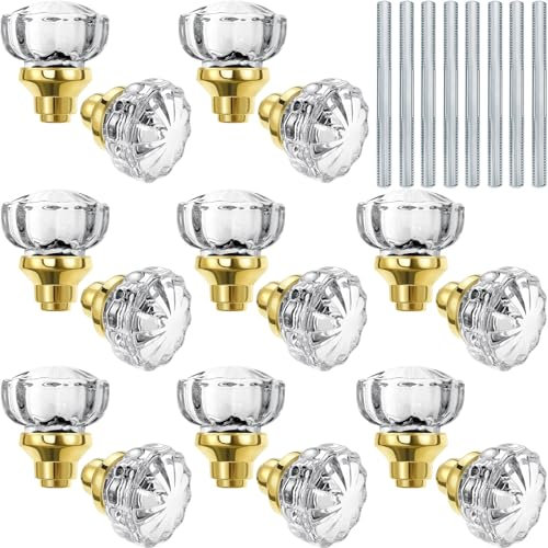 Crystal Door Knobs Mortise Style Fluted Glass Door Knobs Antique Door Knobs with Spindle Antique Doorknobs for Interior Doors (Gold,8 Sets)