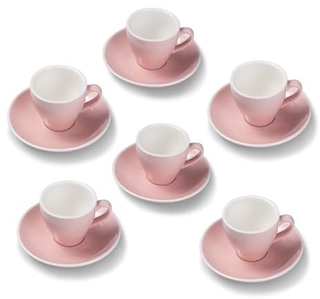 Terra Home 6er Espresso-Tassen Set - Rosa, 90 ml, Glossy, Porzellan, Dickwandig, Spülmaschinenfest, italienisches Design - Kaffee-Tassen Set mit Untertassen