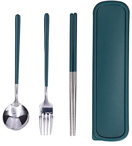 3 Pièces Ensemble De Vaisselle Peinture En Acier Inoxydable Ensemble D'ustensiles Cuisine Couverts En Argent Baguettes Cuillère Fourchette Kit Ensemble Couverts à la Maison Pour(Vert Argent)