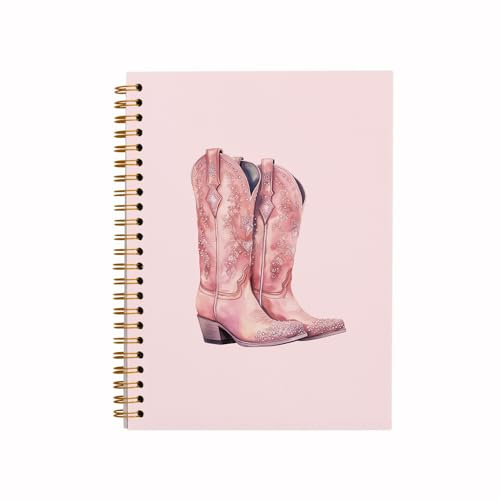 QUICQOD Pink Cowgirl Boot Preppy Journal Notebook,Trendy Notebook for Teen Girls Women School Student Teacher,Hardcover Spiral Notebook 5.5x8.3