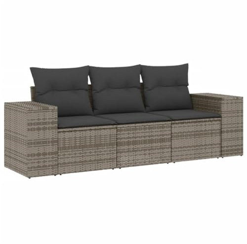 vidaXL Garten Sofagarnitur mit Kissen 3-TLG., Gartenmöbel Gartengarnitur, Sitzgruppe Sitzgarnitur, Lounge Sofa Garnitur Terrasse, Grau Poly Rattan