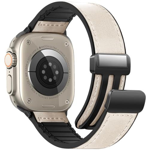 WestEagle Cinturino in pelle compatibile con Apple Watch da 49 mm, 46 mm, 45 mm, 44 mm, 42 mm (S1/2/3), per uomo e donna, magnetico, in vera pelle, vintage, per iWatch Series Ultra SE 10, 9, 8, 7, 6