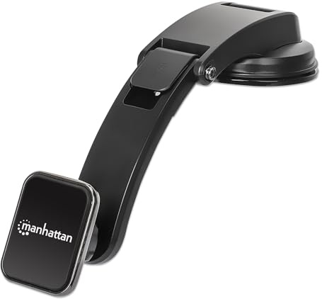 Manhattan Universeller Kfz-Handyhalter mit sicherem, unschädlichem Magnet und Saugnapf für das Armaturenbrett, Smartphone im Hoch- und Querformat nutzbar, Apple MagSafe, schwarz