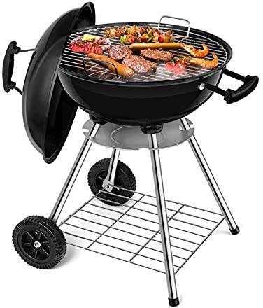 LELEW Tragbarer runder Wasserkocher-Holzkohlegrill für den Außenbereich, Hitzekontrolle, Grillparty, Terrasse, Garten, Camping, 46 x 73 cm
