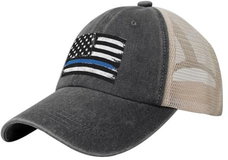 ESASAM Blaue dünne Linie, USA-Flagge, Cowboy-Netz-Baseballkappe, atmungsaktiv und stilvoll, Outdoor-Hut für Damen und Herren, Baseballmütze, Sonnenschutzmütze, Unisex-Mütze, Blaue dünne USA-Flagge,