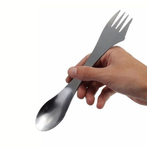 3-in-1 Titanium Camping Utensil - Fork, Spoon, Knife Cutlery Combo - Lightweight Metal Silverware for Picnic,Backpacking, Hiking, Outdoors