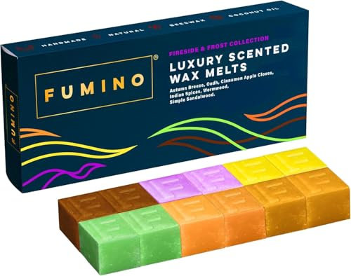Fumino Frisches Handgemachtes Luxus-Schmelzwachs Kamin & Frost Multipack-Set 12 Duftwachs-Stücke 6 Düfte Intensiver Duft mit Bienenwachs und Kokosöl