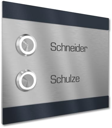 Graviers Design Campanello condominio con incisione di 2 nomi - V2A acciaio inox 140x115 mm Verniciatura a polvere RAL 7016 - Pulsante LED incasso selezionabile esterno per porta d'ingresso