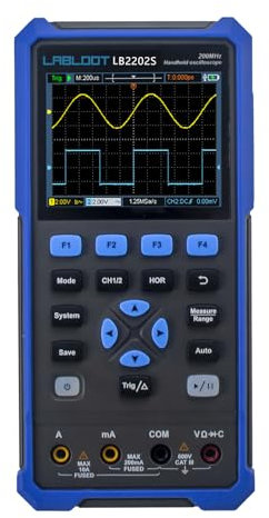 LABLOOT LB2202S 2-Kanal-Handoszilloskop, 200 MHz Bandbreite, 20000 Counts, Multiumeter OSC + DMM + Wellenformgenerator