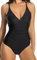 VEINTITRÉS Traje de Baño Menstrual de Una Pieza para Mujer Control de Barriga, Cuello en V Fruncido - Ideal para Playa, Piscina y Gimnasio (FR/ES, Letras, M, Regular, Regular, Negro)