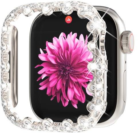 WINGLE Bling Case - Funda protectora de pantalla para Apple Watch de 40 mm, Series 6, 5, 4 SE (2ª generación), borde de encaje, trébol de 4 hojas, cubierta frontal con diamantes de imitación,