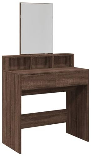 vidaXL Schminktisch, Frisiertisch mit Spiegel, Kosmetiktisch mit 2 Schubladen 3 Fächern, Frisierkommode für Schlafzimmer, Modern, Braun Eichen-Optik