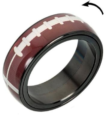 Zircobic YA5036 Herren-Ring aus Edelstahl, American Football, Rugby-Ring für Spieler, Anti-Stress, Meditationsschmuck für Sportfans, Schwarz, Large, Metall, Kein Edelstein