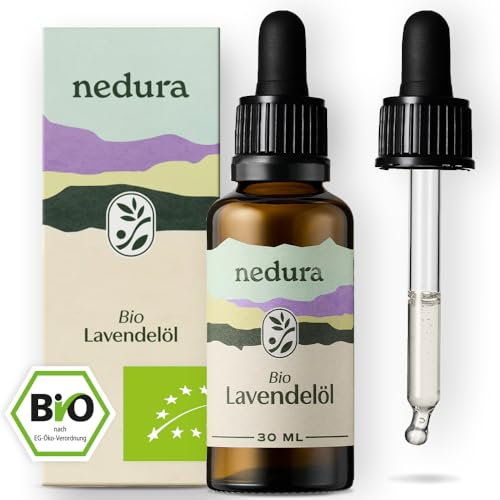 nedura® BIO Lavendelöl [100% NATURREIN] - Echter Lavendel aus Griechenland - Lavandula Angustifolia - Ätherisches Öl für Aromatherapie, Diffusoren, Duftlampen - 30 ml