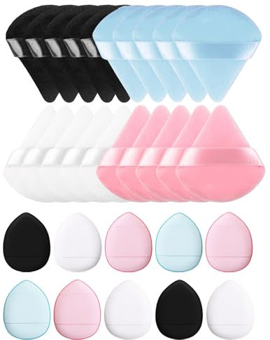 30 Pcs Beauty Blender, Four Colors of Triangle Powder Puff, Powder Puff Can be Used on Both Sides, Suitable for Applying Makeup and Setting Makeup(Black and Blue and Pink and White)