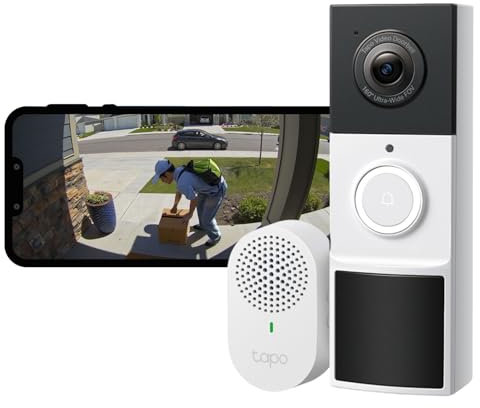 Tapo Wireless Doorbell Camera, 2K 3MP Battery-Powered Video Doorbell, 160° Ultra-Wide View, Full-Color Night Vision, AI Detection, IP65 Weatherproof, Compatible with Alexa&Google D210 (Renewed)