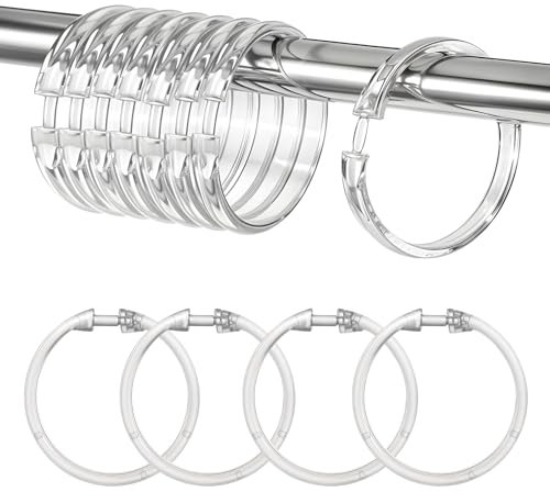 Oruola 12pcs Clear Shower Curtain Rings,Plastic Shower Rings,O-Shape PP Plastic Material Curtain Hooks, Easy Snap Closure,Durable and Rustproof,Smooth Sliding for Bathroom,Tub,Changing Room