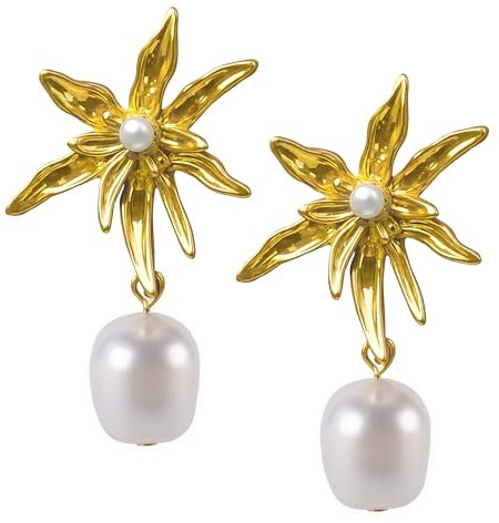 Vergoldete Perlen Ohrringe Damen – 18K Gold Tropfen Ohrringe mit Natürlicher Süßwasserperle, Nickelfrei & Hypoallergen, Hochwertiger Schmuck für Business & Besondere Anlässe, Geschenk für Frauen