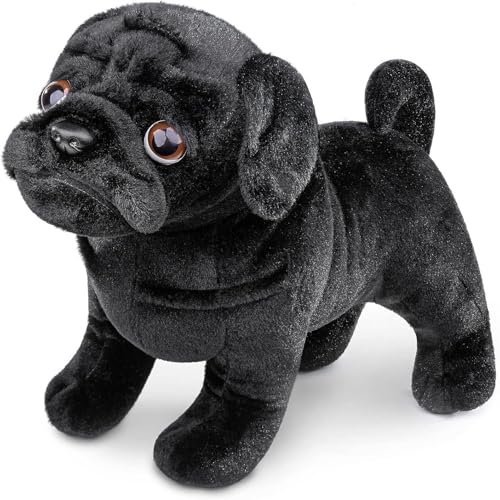 Tiny Heart Mops Hund Stofftier Plüschtier 30cm/12” realistisches Mops Hund Plüsch schönes Tier niedliche und weiche Geschenke Mops Hund für Kinder Jungen und Mädchen Spielzeug Schwarz