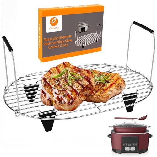Roast and Steamer Rack Compatible with Ninja Foodi Possible Cooker Pro 8.5Qt MC1000, MC1001, MC1010 Slow Cooker, Stainless Steel Crock Pot Accessories with Silicone Protected Feet Handles