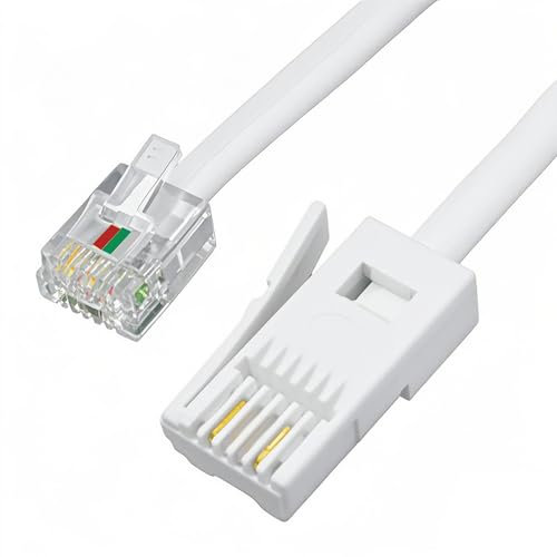 HDXH Telephone Cable Phone Cable for Landline ADSL Modem Cable 2M,BT to RJ11,UK Telephone Plug to RJ11 Lead For British home fixed telephone lines,Devices as fax machines,Telephones etc(white,2M)