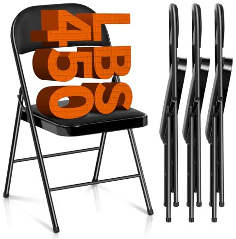 Absead Verbessert Klappstuhl Gepolstert Set aus 4 Klappstühle, Stapelstühle Campingstuhl, Küchenstuhl, Indoor-Outdoor, 204 kg (Schwarz, 4er Set)