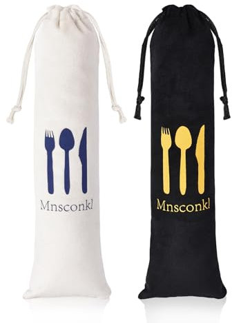 Mnsconkl Bestecktasche für Unterwegs [2 Stück, Große]–Tragbare Waschbare Samt-Besteckbox für Camping, Picknick & Schule,Besteck to go Besteck Tasche，(Schwarz/Weiß)