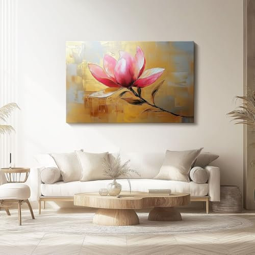 Tableau sur Toile Sans cadre Peinture À L'Huile Abstraite Magnolia 70 x 50 cm Décoration Murale Art Décoratif Muraux Peinture Imprimée en HD Salon Chambre Bureau, Rose