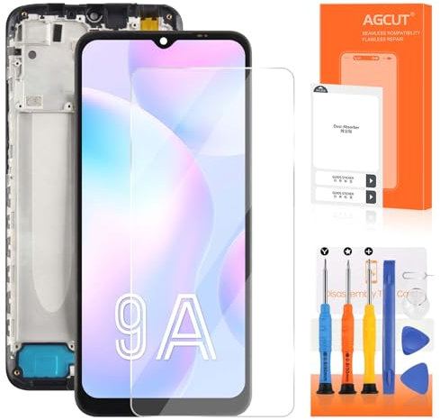 AGCUT Pantalla LCD para Xiaomi Redmi 9A / 9C / 10A LCD Display M2006C3LG M2006C3MG 220233L2C LCD Touch Screen Digitizer Assembly con reparación de herramientas, negro con marco
