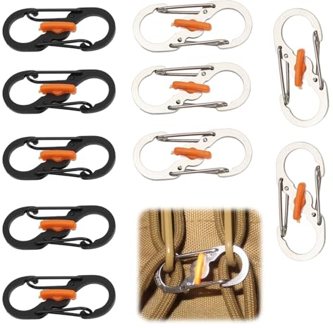 10 PCS S Karabiner, Kleine S-Form Karabinerhaken, Edelstahl Mini Karabiner mit Doppelverschluss, Diebstahl und Fallschutz, für Schlüssel und Outdoor