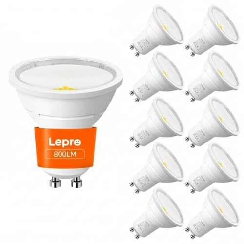 Lepro GU10 LED Bulbs, Warm White 2700K, 800LM Super Bright Spotlight,8W=65W | 100° Wide Beam Angle, Energy Saving GU10 Light Bulbs for Ceiling, Recessed and Track Lights, Non-Dimmable, Pack of 10