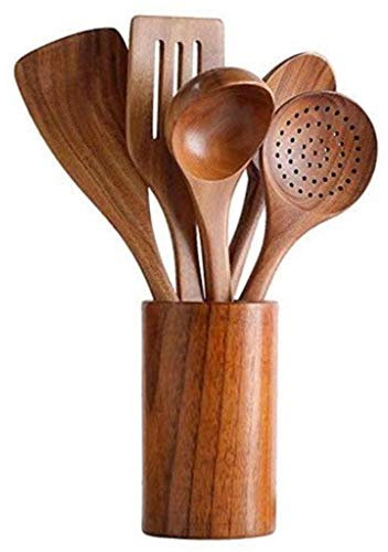 Set di 6 utensili da cucina in puro legno naturale non tossico spatola cucchiaio colino antiaderente pentole kit cucina domestica forniture da forno