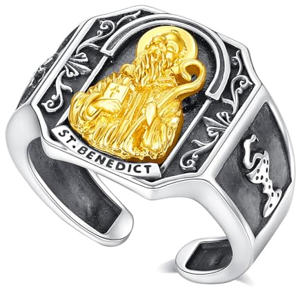 AEONSLOVE Heiliger Benedikt/Erzengel Michael Ring Silber 925 für Herren Damen, Verstellbarer Kreuz Kruzifixe/Heiliger Christophorus/Judas Ring, Offener Ringe Verstellbar Daumenring