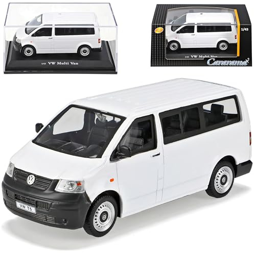 alles-meine.de GmbH Volkwagen T5 Personen Transporter Weiss 2003-2015 mit Sockel und Vitrine 1/43 Cararama Modell Auto mit individiuellem Wunschkennzeichen