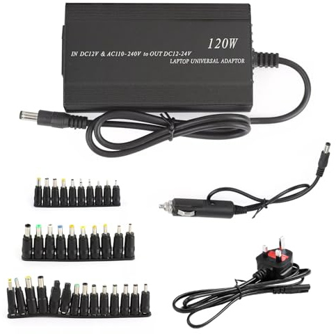 Universal 120W Laptop Charger with Overload Protection, 34 Tips AC Power Adapter for HP Dell Lenovo ASUS Acer Samsung, Auto Voltage for Home Car Office Use with Short Circuit Protection (UK Plug)​