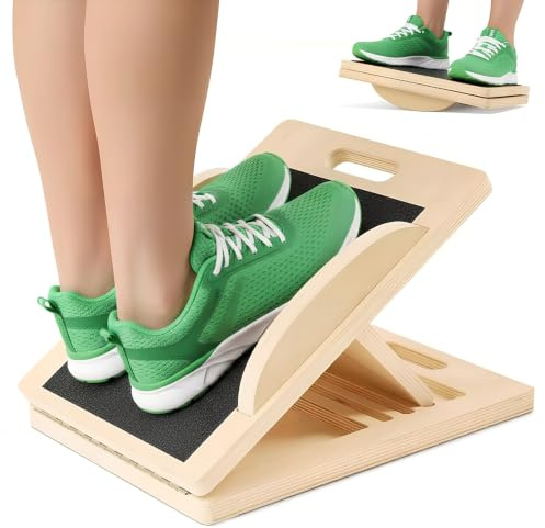 Balance Board aus Holz, Wobble Board 360°, Anti-Rutsch Schrägbrett für Waden Dehnen & Physiotherapie, Verstellbares Balancebrett für Core-Training, Gleichgewichtsübungen, Erwachsene, Fitness Zuhause