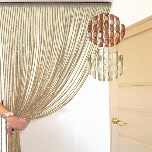 Home Tresor Tenda Antimosche con Perline in Legno Naturale e Bambù, Moschiera Divisorio Sospeso Interni Esterni, Protezione da Insetti e Zanzare per Porte Finestre Balcone Camper - 120x220, Natural