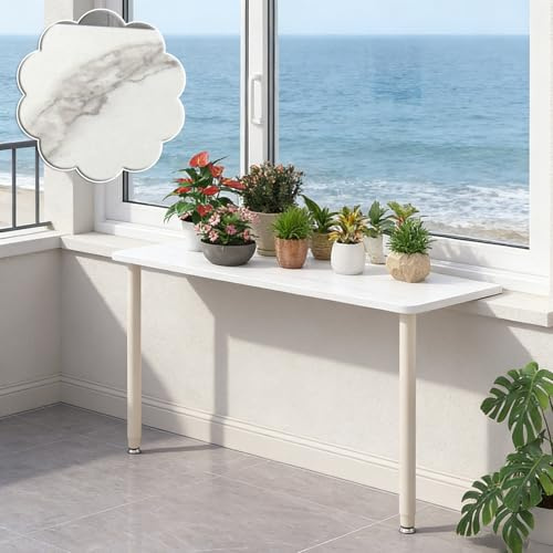 Fensterbank Verbreiterung Innen Höhenverstellbare Fensterbankverlängerung mit Marmoroptik, Fensterpflanzenregale für Drinnen Draußen, Verdickter Blumenständer Holz(60x35cm(23 5/8x13 3/4))