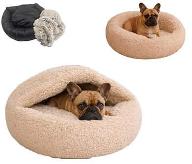 Grand Filippo Anti-Stress Hundehöhle mit abnehmbarem Bezug 65 cm – Hundebett flauschig & waschbar – Hundekissen weich – Hundekorb kleine & mittelgroße Hunde – Antirutsch Boden – Shaggy - Beige
